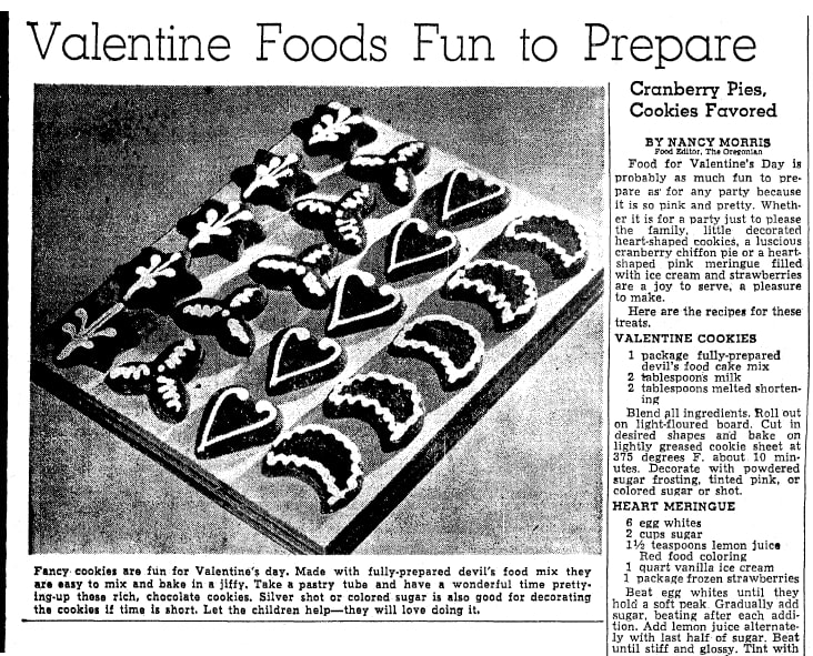 Old Fashioned Valentine’s Day Treats &amp; Sweets bit.ly/2EYg3Z8 #ValentinesDay #recipe
Oregonian (Portland, Oregon), 12 February 1951, page 13