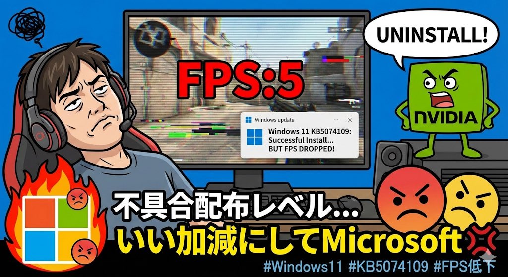 せっかくアプデしたのにゲームが重くなるとか最悪。 KB5074109のせいで