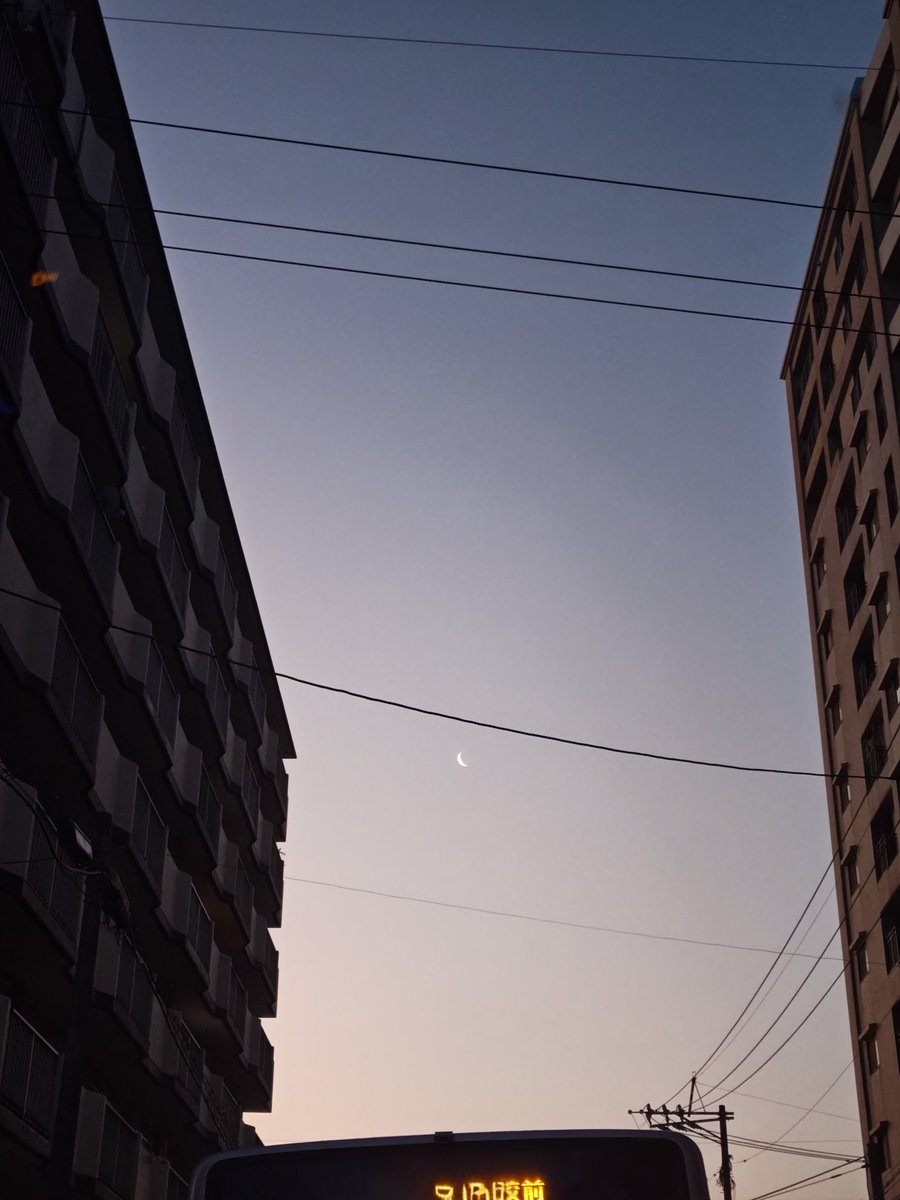 おっはよーございます☀

夜明け前
信号待ちをしていたら
「あ、月🌒」

今朝もきれいです✨

ごあいさつしてくれたみたい
朝からあたたかい気持ち！

今日もステキな出来事に出会える１日になりますように🍀

#増子敦貴　#GENIC