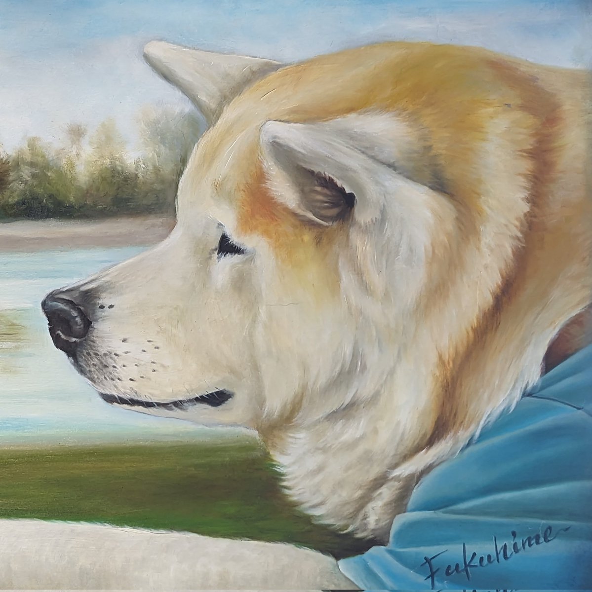 秋田犬ちゃん　油絵
この目の向こうに何が写ってるんだろう

#ペット肖像画
#油絵
#秋田犬　
#まなざし