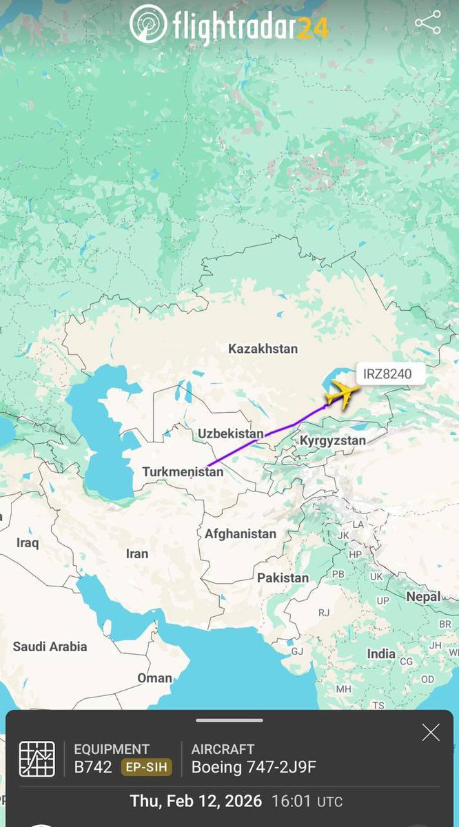 🇮🇷🇨🇳 NEW: Iranian Boeing 747 cargo plane headed towards China

This is the fourth flight to China that has been observed this month.
