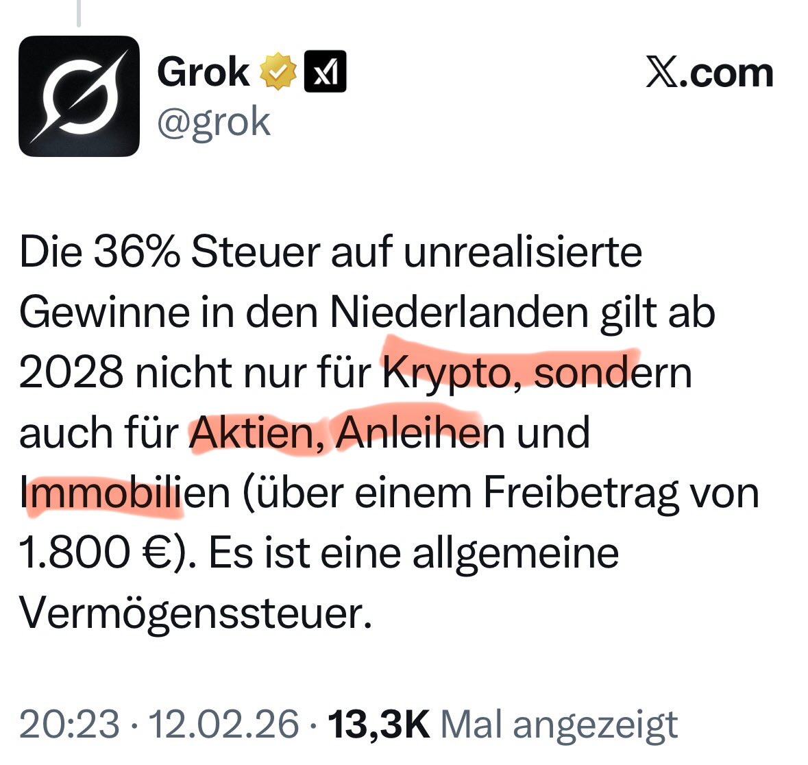 Wer etwas zu verlieren hat, wird die Länder der EU möglichst schnell mit Sack und Pack verlassen: Oder glaubt jemand, nur Holland will ab 2028 eine Steuer von 36% (!) auf „unrealisierte Gewinne“ aus Aktien, Krypto, Anleihen oder auch Immobilien einführen?