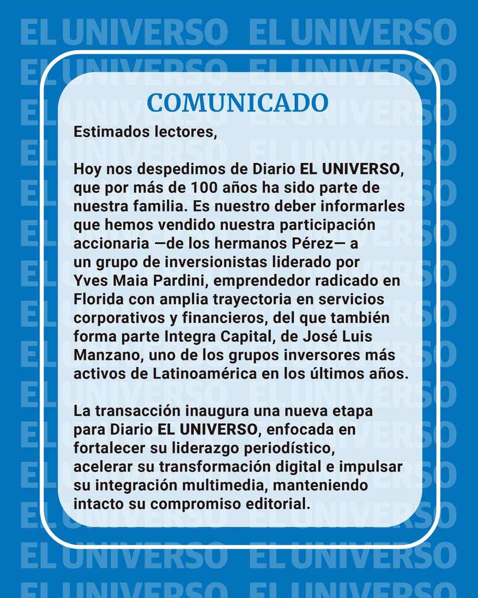 omarmaluk's tweet photo. Se viene fuerte comunicación neo liberal de ultra derecha en el @eluniversocom . Lo ha comprado un empresario millonario de USA y Argentina con fuerte capacidad en desarrollo de IA. El diario ha pasado de guatemala a guatepeor. https://t.co/mpf1K5xsQY