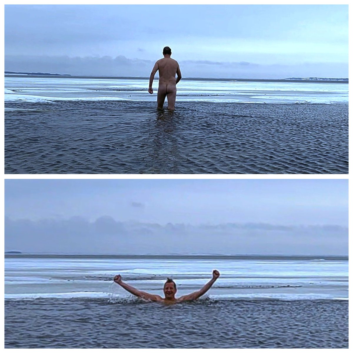 ThomasBiehl's tweet photo. Så nåede jeg lige isen og vinterens bidende kulde, før det går sydpå igen. ❄️🌨🥶 #vinterbader #winterswimming #icebath #vinter #winter #cold #Denmark #thyholm #serup https://t.co/v1zgBQHaLM