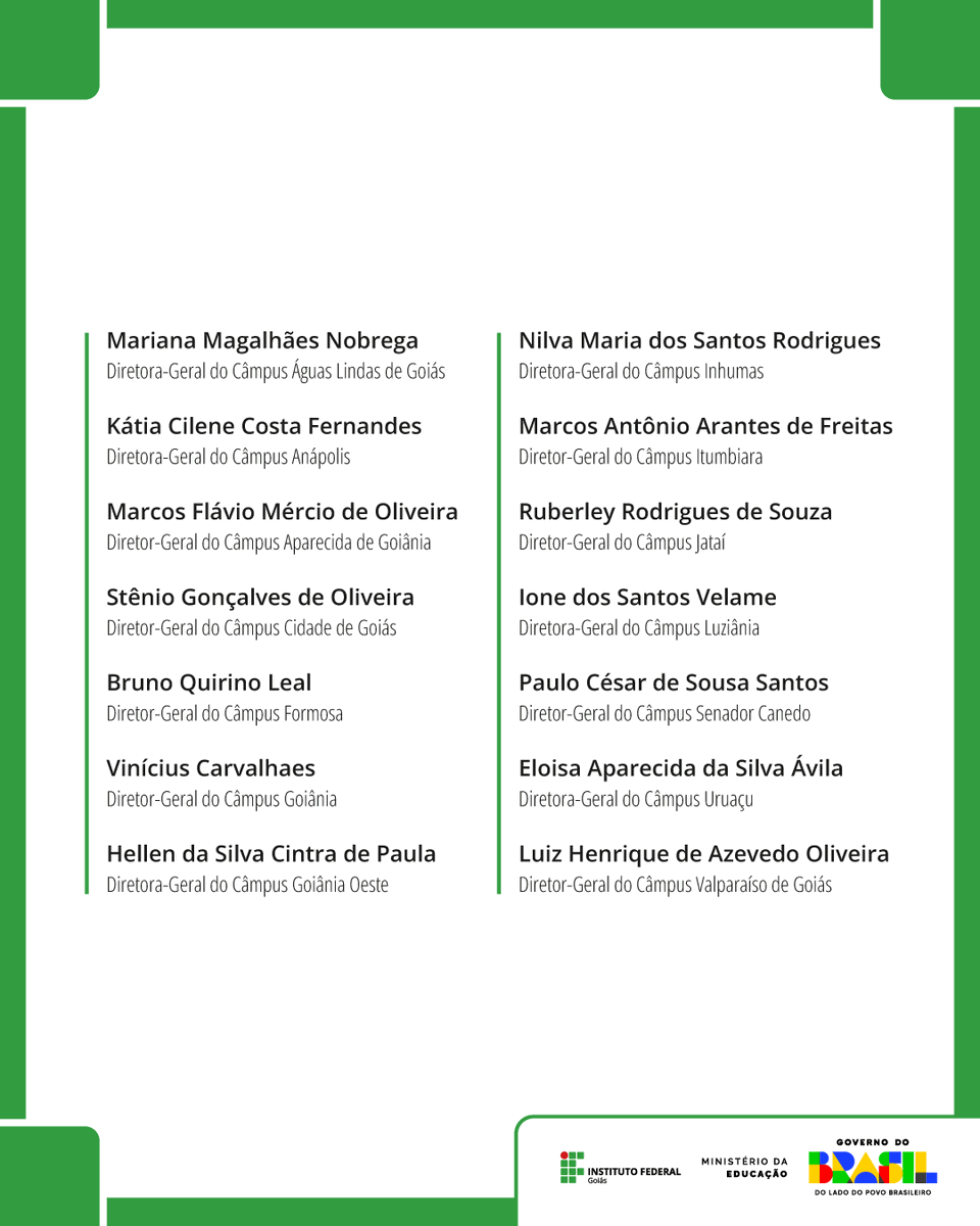 📆Posse dos diretores-gerais do IFG será realizada no dia 23 de fevereiro

📰A solenidade de posse dos dirigentes eleitos para o quadriênio 2025-2029 acontecerá na Assembleia Legislativa de Goiás

🔗Saiba mais no nosso site: ifg.edu.br/component/cont…