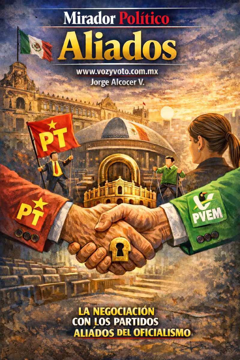 revistavyvmx's tweet photo. #Jueves de #MiradorPolítico con el texto "Aliados "🤝🏛️

Jorge Alcocer V. analiza la encrucijada de la 4T: la reforma electoral no depende de la oposición, sino de convencer a sus propios socios (PT y PVEM) de aprobar cambios que podrían afectarlos. 🚫🗳️

¿Lograrán el acuerdo o se cerrará la puerta a la reforma? 🔐⏳

Lee la columna completa aquí 👇
https://t.co/XL4nO1smWR #LibreAcceso

 #VozYVoto #ReformaElectoral #INE