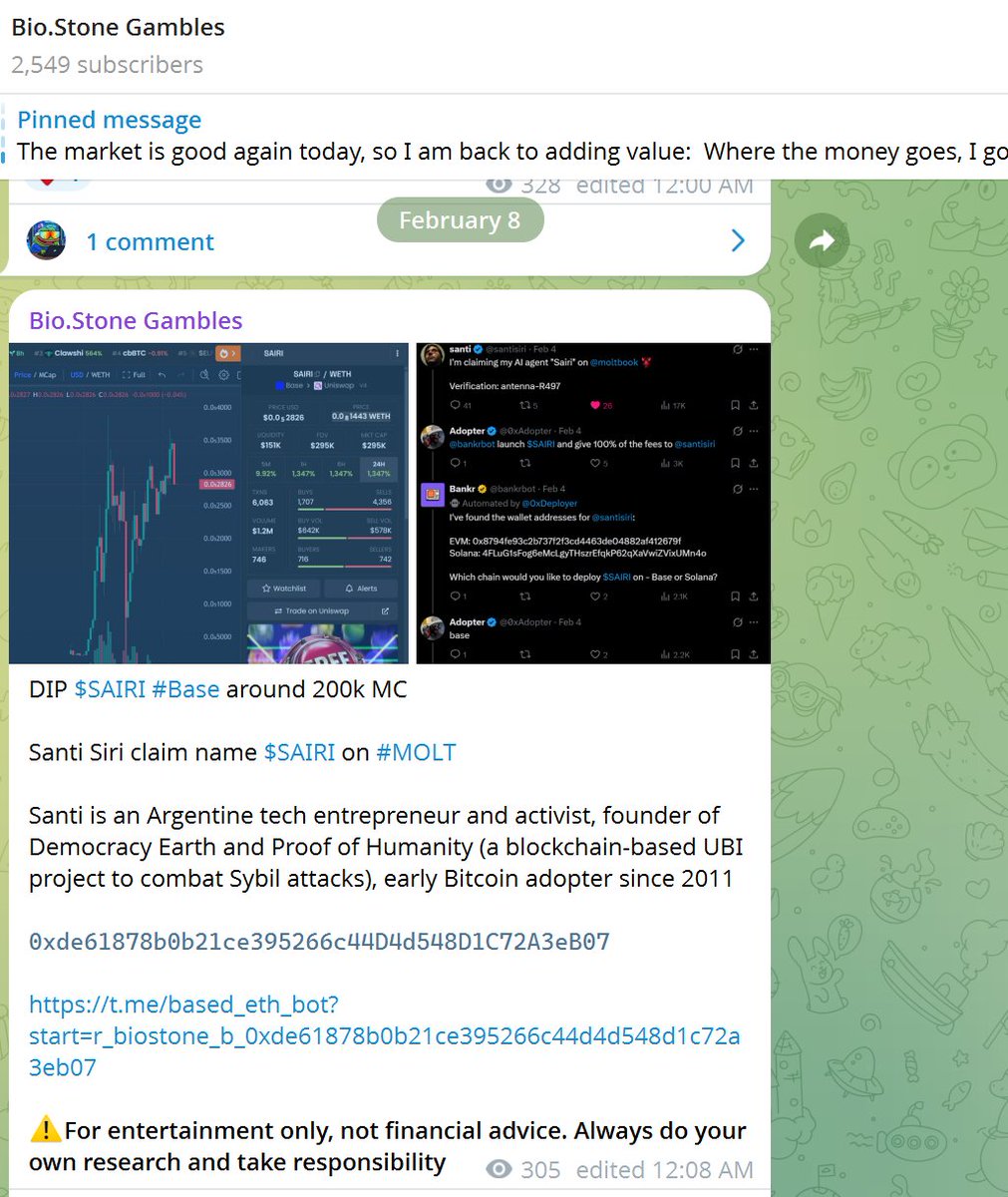 $SAIRI #Base 200k -> 1.2M | 6x

He wants to tokenize AI agents so they can fund themselves through token fees and become economically autonomous

He sees this as a possible future of work where AI agents operate as independent economic entities.

And now he has already done it.