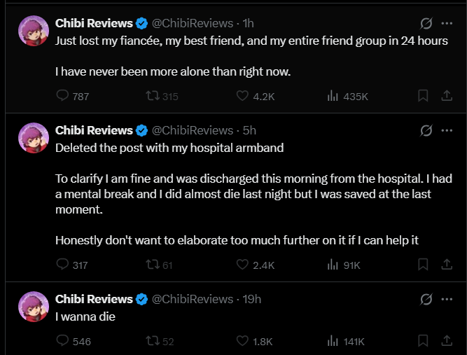 LNhistorian's tweet image. What the hell is happening with Chibi Reviews? I’ve had my issues with him, but I genuinely hope he gets help and makes it through this.