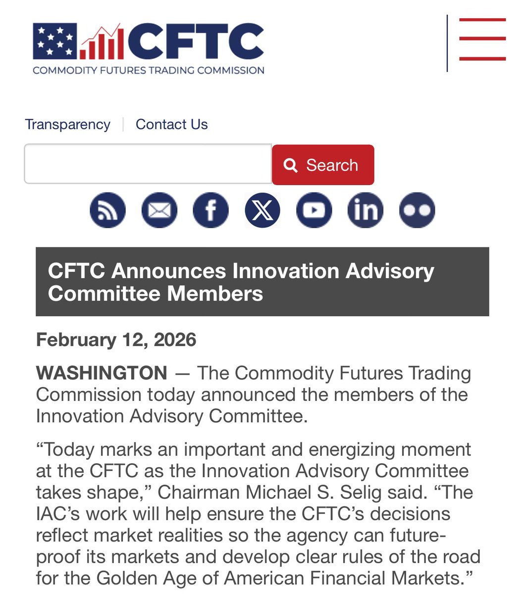 It’s official.

One hour ago, a press release from the CFTC was released, announcing their Innovation Advisory Committee to create fair rules for the “Golden Age of American Financial Markets” ahead.

Hayden Adams, Brian Armstrong, Chris Dixon, Sergey Nazarov, Vance Spencer, Vlad