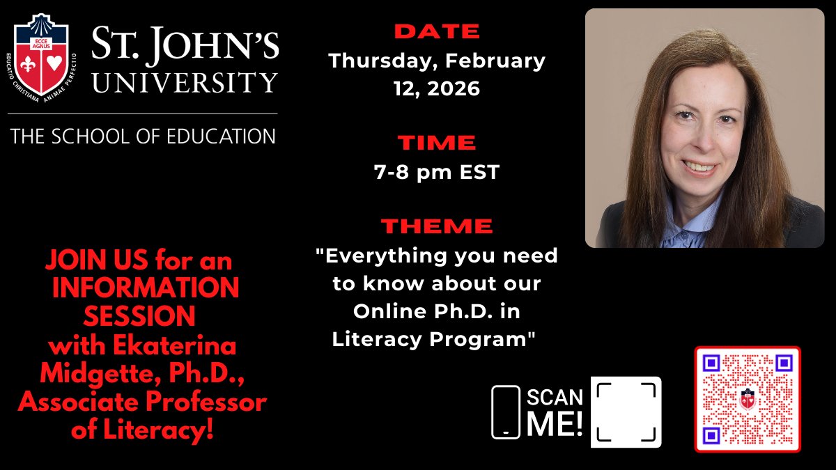 Everything you need to know about our Online Ph.D. in Literacy Program | TONIGHT (2/12) at 7:00pm <a href="/StJohnsU/">St. John's University</a>
REGISTER NOW!
👇👇👇👇👇
conta.cc/4tRkRb9
#SJUSOE 
#SJUElevate
#Literacy