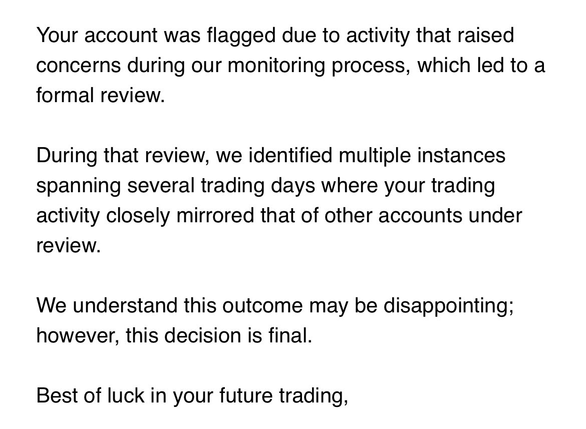Cescooh's tweet photo. So @Topstep BANNED me bacause they ASSUMED I copy traded SOMEONE.

THAT’S MAD.

ASSUMPTIONS, DENYING PAYOUTS AND BANNING ON ASSUMPTIONS.

@AskTopstep @Propfirm @PropFirmMatch @MichaelPatak @AmasPFT https://t.co/AA3tAJvQGW