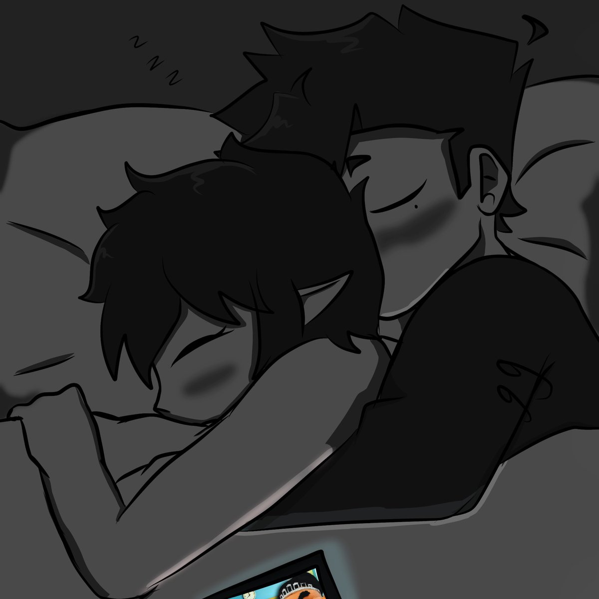 sleep time . . . 🕷️ 🪳 

dude I blame @/ex0tixsss for what they’re watching 

haven’t posted sona art in a bit so I figured I’d change that, and what better way to do that then these two love birds 😛