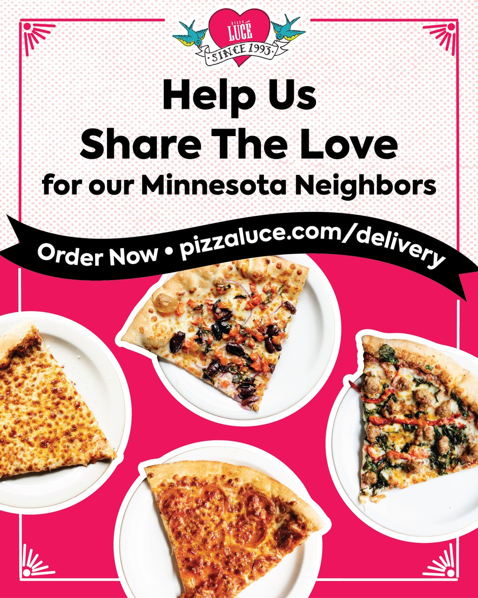 Thank You, Pizza Lucé ❤️
Now thru February 22, help us raise funds for Pillsbury United Communities when you donate $1, $3, $5 or more on dine-in, delivery or pick-up. Pizza Lucé will match your donation (up to $2,500) order now: ow.ly/HRKk50YeE0P