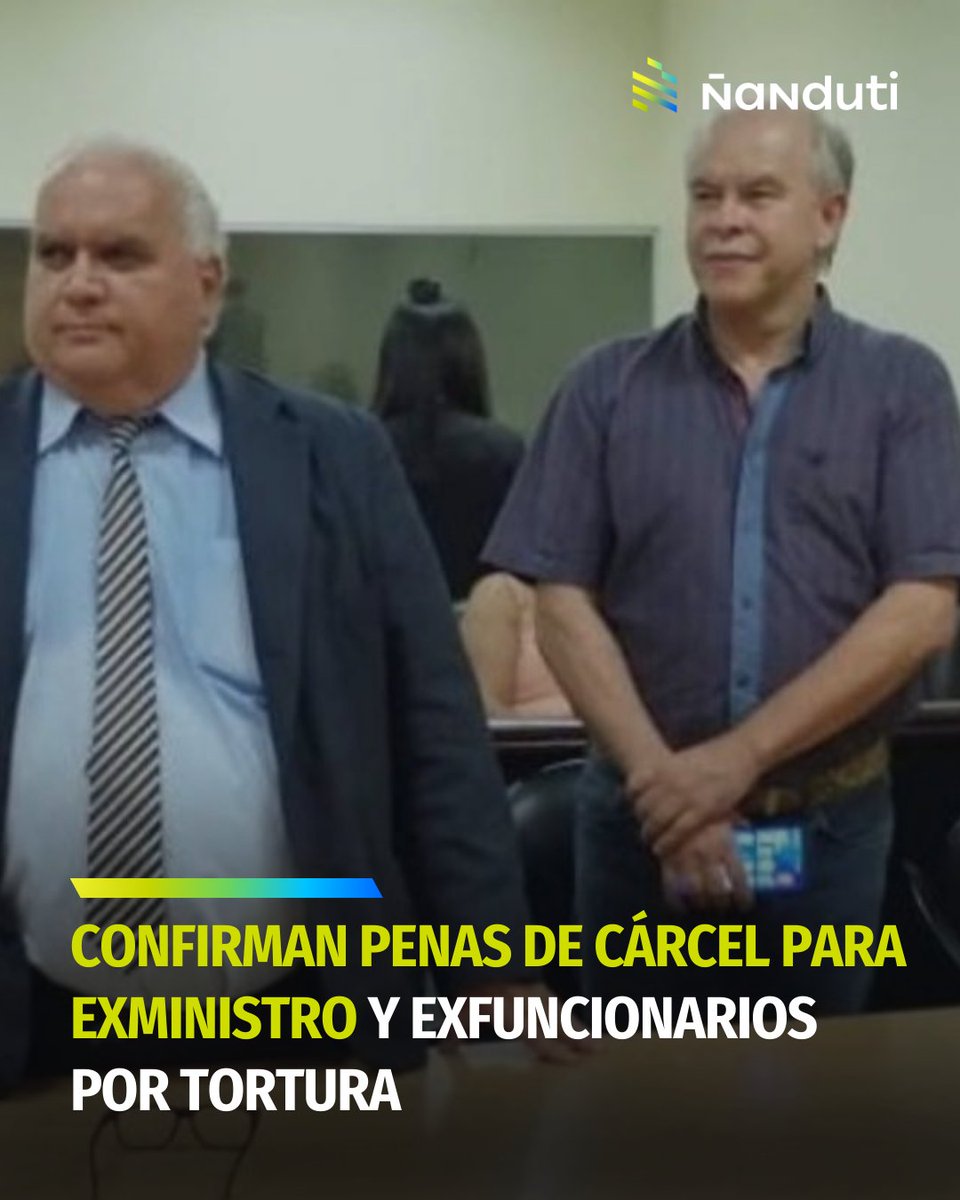 Confirman penas de cárcel para exministro y exfuncionarios por tortura 📰

👉🏻El Tribunal de Apelación Penal, Primera Sala, conformado por los jueces Jesús María Riera, Paublino Escobar y María Lourdes Sanabria, confirmó las condenas impuestas en un juicio oral por el delito de