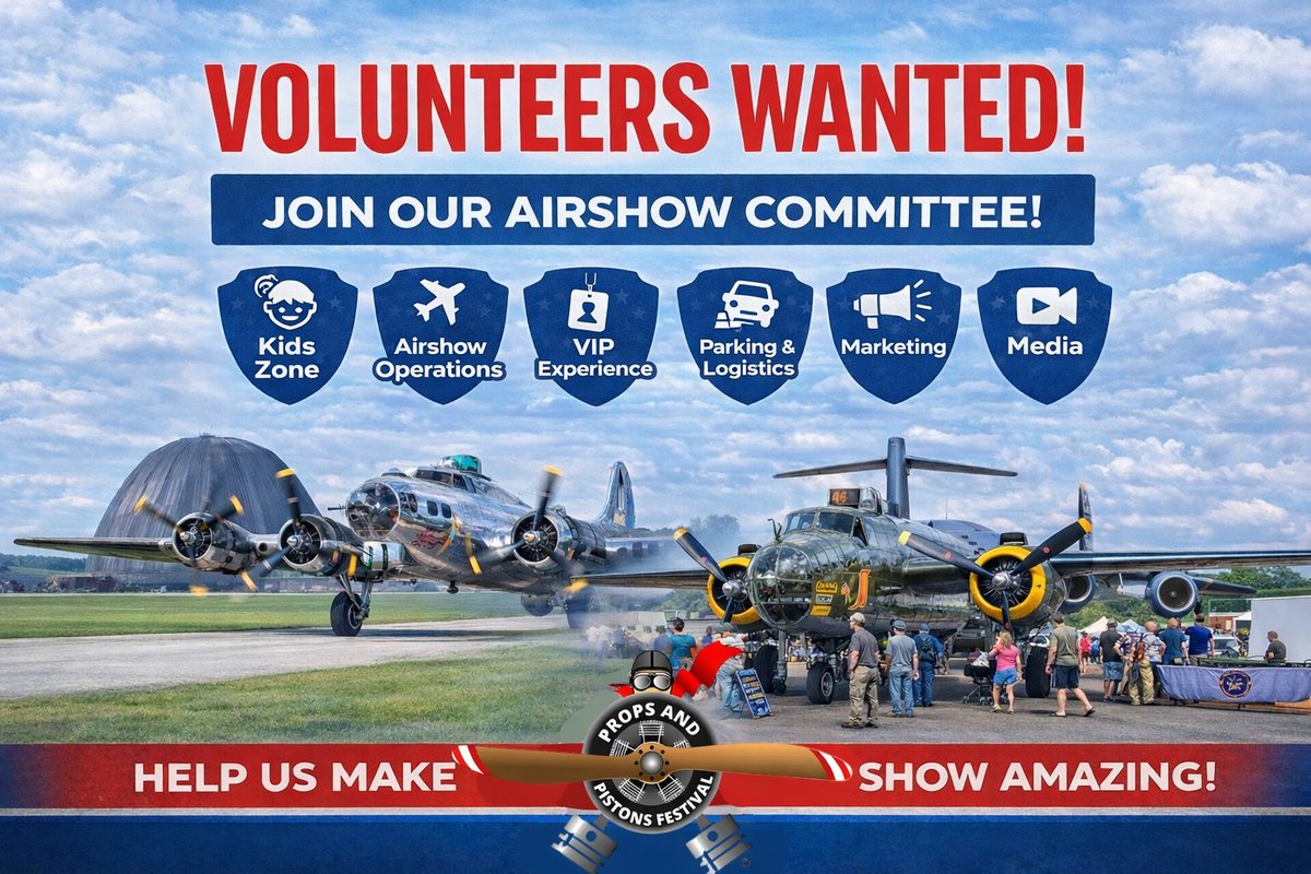 ✈️ Aviation fans — we need YOU!
Props and Pistons Festival is building our all-volunteer committee. Numerous roles are available!
Powered by Inspire Aviation (501c3) supporting STEM education.
📧hans@inspireaviation.org
🔗flyohio.org
#Volunteer #OhioEvents