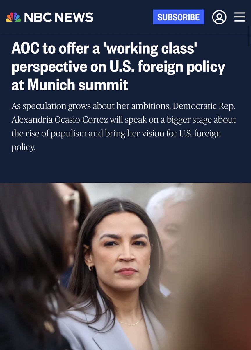 AOC and her foreign policy advisor Matt Duss to offer “working class perspective” at the Munich Security Conference, which is sponsored by McKinsey, Google, BMW, and arms maker Anduril, among others