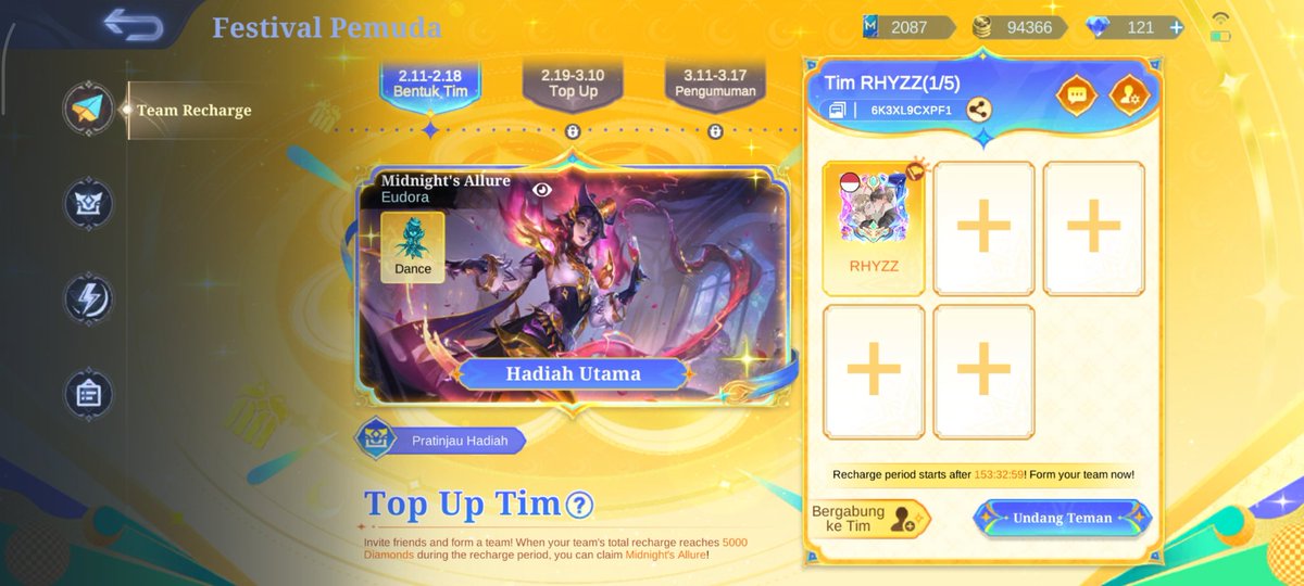 Croissant_Boyz's tweet photo. yang main advance server, yok bentuk tim buat skin eudora, walaupun ada DM gratis tapi kalau 5k DM ngga sanggup juga sendirian https://t.co/TxnqpD1cLl