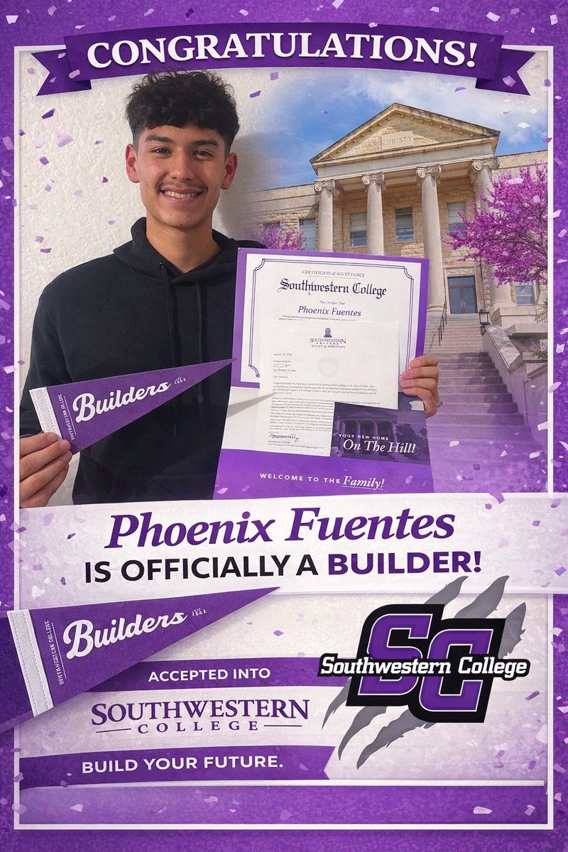 ChangSmt's tweet photo. So proud of Phoenix on his acceptance to Southwestern College in Kansas! 🎓
This is just the first of many big accomplishments ahead of you. Keep chasing your goals and trusting God’s plan. The best is yet to come! ❤️🔥@TexasBadBoys1 https://t.co/MgnNNHM70p