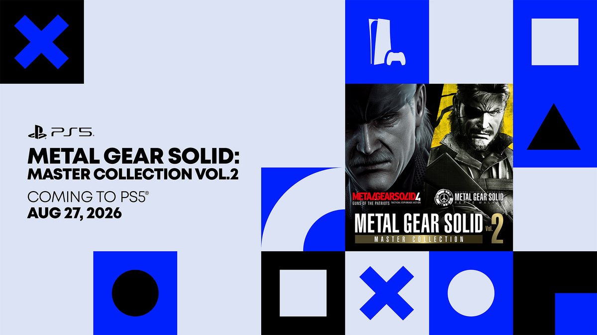 PlayStation's tweet image. Metal Gear Solid Master Collection Vol. 2 launches on PS5 Aug 27, includes:

🍳 Metal Gear Solid 4: Guns of the Patriots
🎖️ Metal Gear Solid: Peace Walker
📦 ...and more (Ghost Babel!)

State of Play is live now: play.st/YouTube