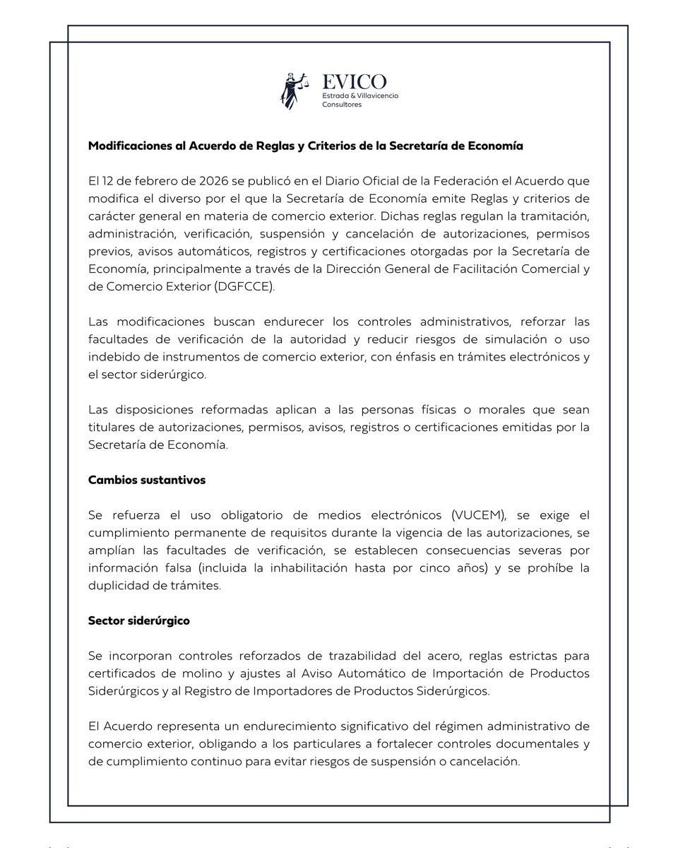 EVIConsultores's tweet photo. ⚠️ MANTENTE AL DÍA 

📰 La #SE endurece reglas de comercio exterior: más verificación, cumplimiento continuo y sanciones severas.
🌐 DOF: https://t.co/EyrSNCg6uP

#EVICO #ComercioExterior #Aduanas #PermisosPrevios https://t.co/0OKfYA4zU5