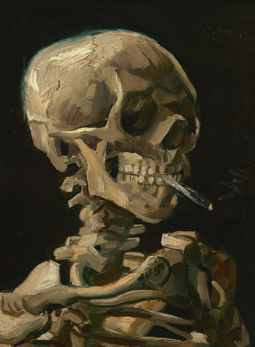 vincent van gogh
skull of a skeleton with burning cigarette