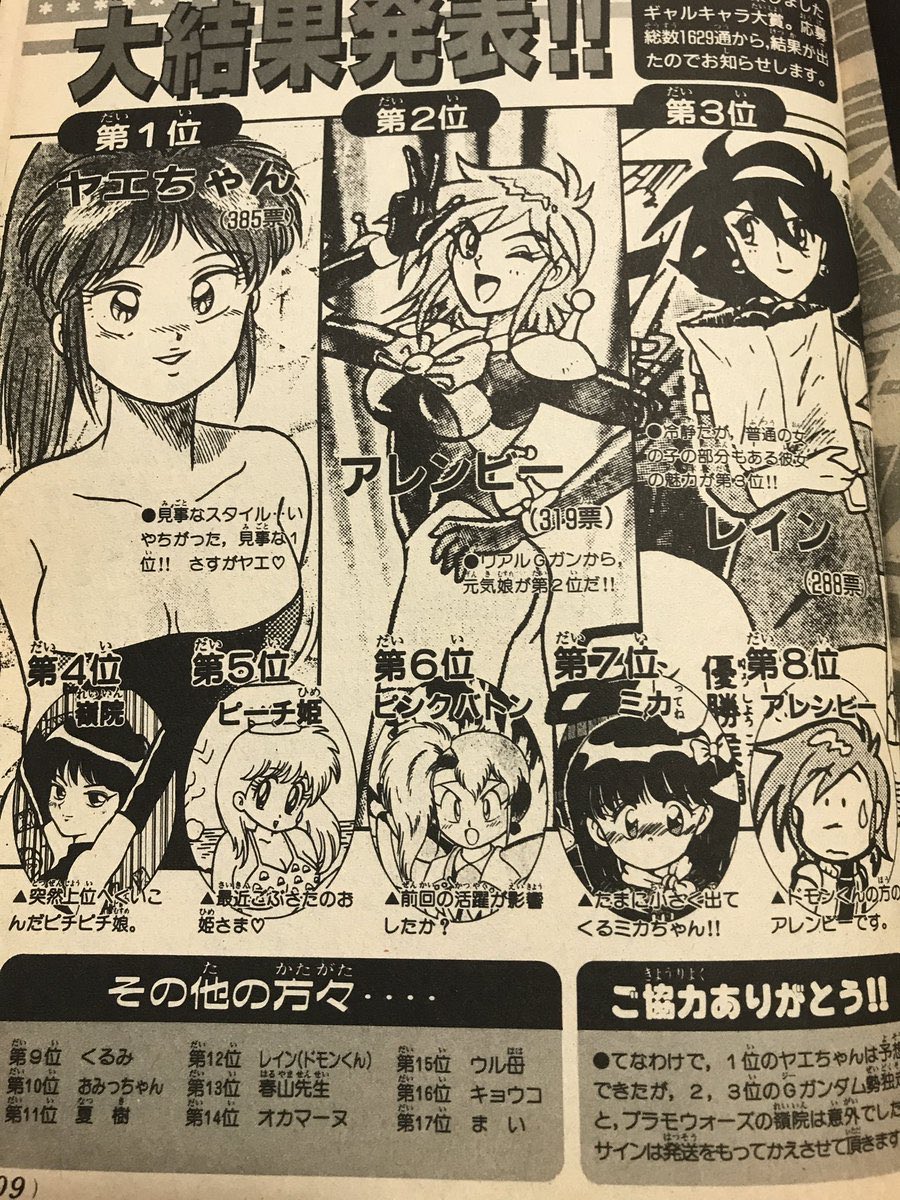 1994年当時のGガンダム人気絶頂期でガンダムを一番推してた頃のコミックボンボンの全連載漫画の女キャラを対象としたミスコンの結果
現役ガンダムヒロインを圧倒する女忍者強すぎる…