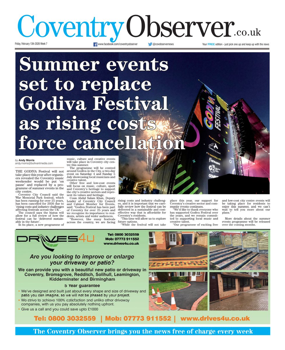 covobservernews's tweet photo. Here is a sneak preview of the front page of tomorrow's Coventry Observer - #tomorrowspaperstoday https://t.co/qhJepugjH7