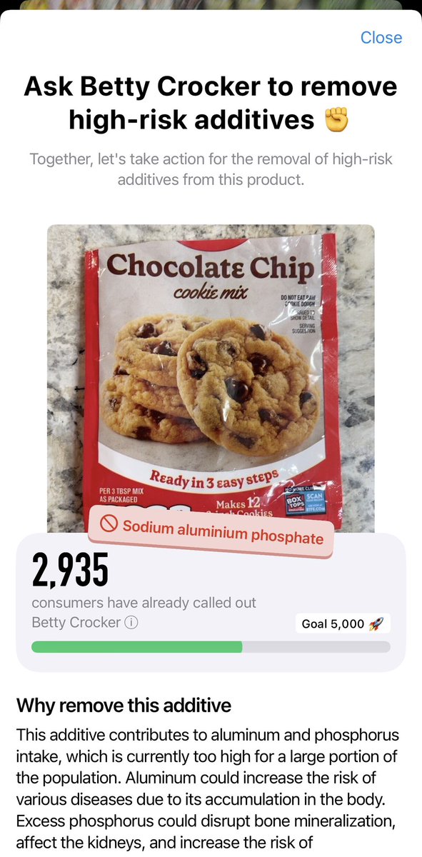 Keshaaww's tweet photo. 🧪 @generalmills I scanned one of your products on @YukaUS and it contains an additive assessed as high-risk: Sodium aluminium phosphate. I ask you to remove it in order to protect consumer health. #NotInMyProduct https://t.co/7RWTtEPtRC https://t.co/bgrG00r03B