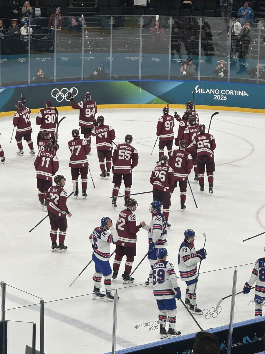 Nice moment at the end of tonight’s game between Sandis Vilmanis and Charlie McAvoy.

#MilanoCortina2026