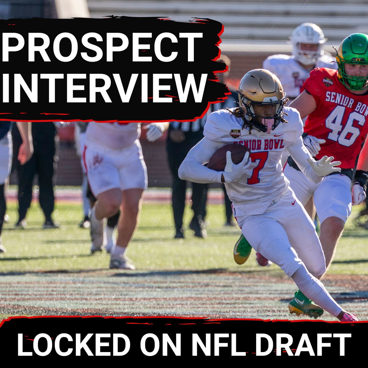 Fun prospect interview with JCU star, Tyren Montgomery (<a href="/TyMontgomery_4/">Tyren Montgomery</a>). 

🔴 Senior Bowl experience &amp; performance
🔴 Collegiate journey from hoops to football
🔴 Pro wide receiver influences

Don’t miss the latest episode of Locked On NFL Draft! Link in comments below⬇️