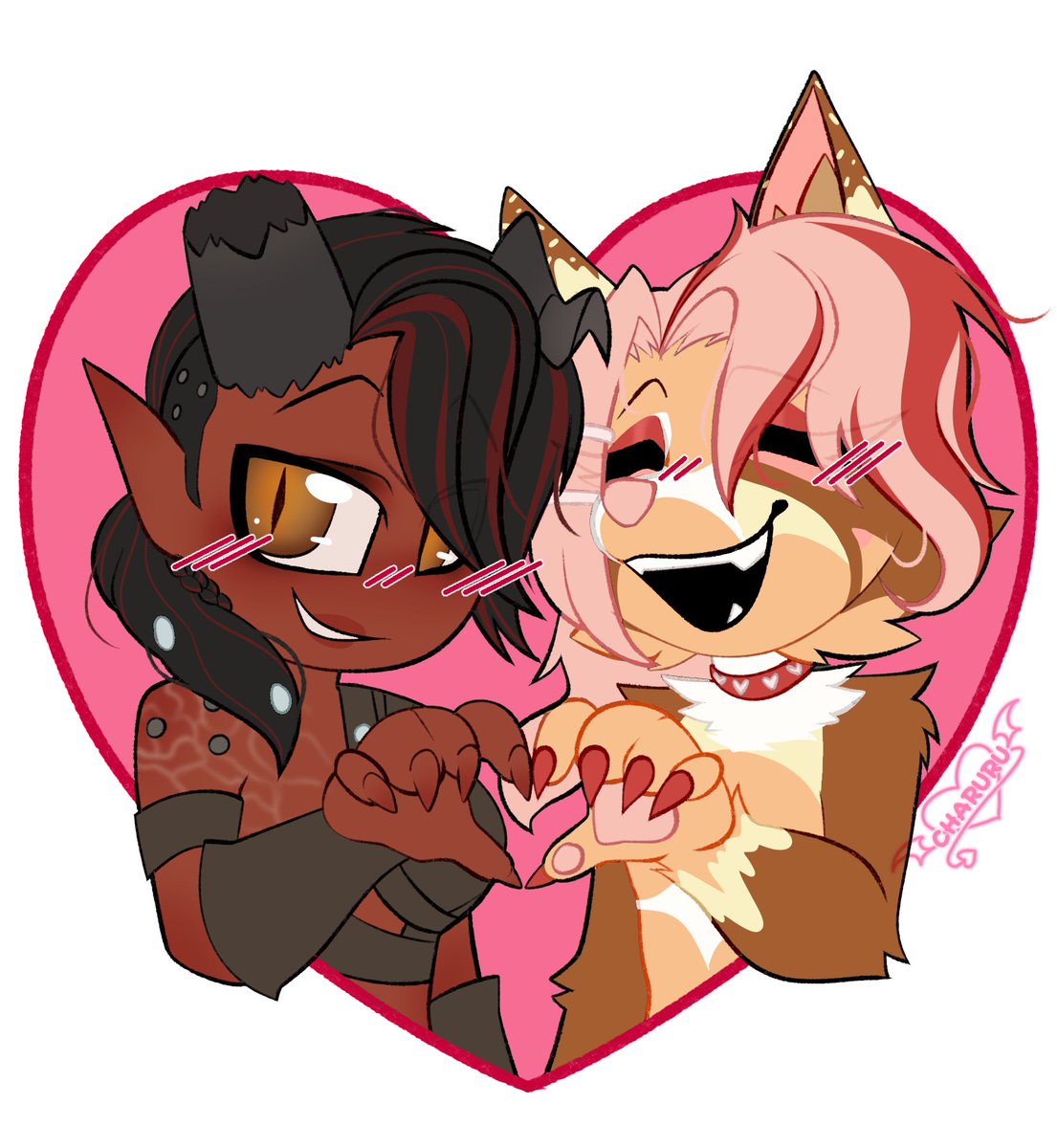 Another Valentine's YCH done!!
This time the duo pose with hazelis_19 on Insta and Karlach from BG3 💕 Bout time I drew Karlach lol

#valentinesday #ych #chibi #karlach #commission