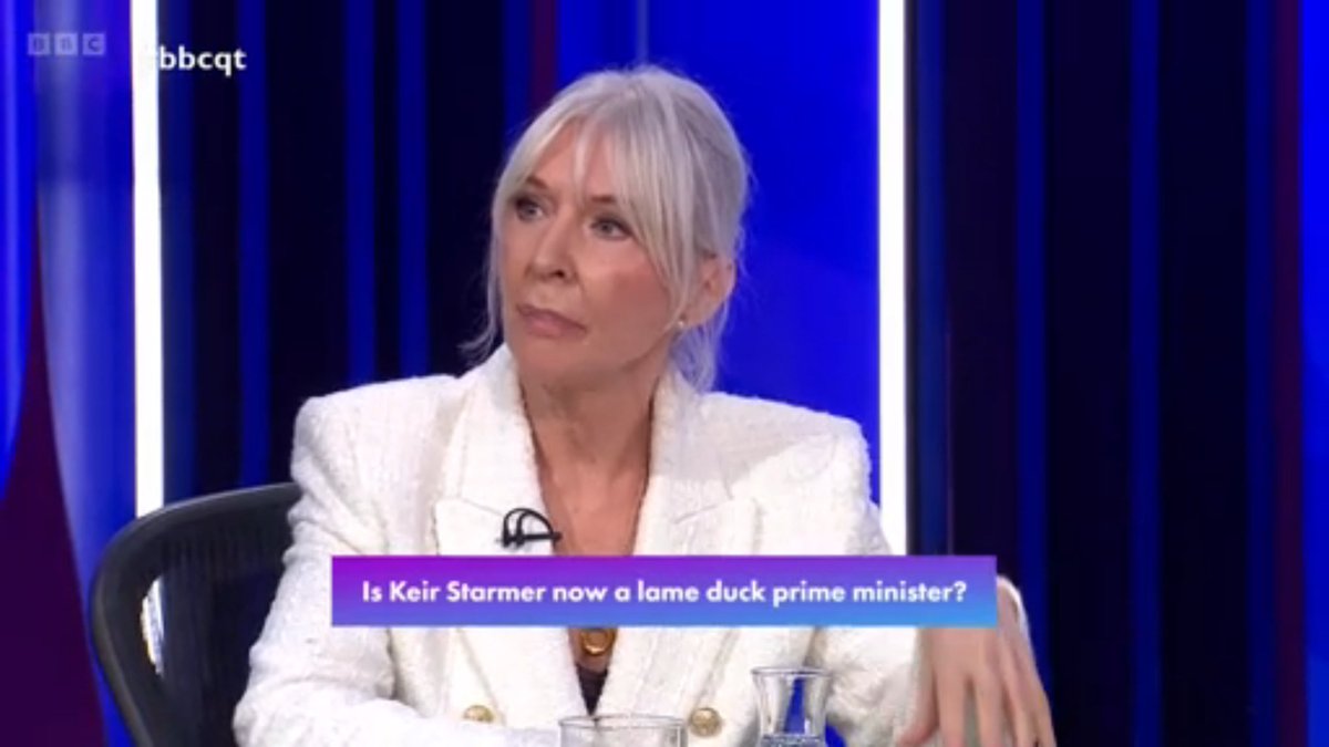 Nadine Dorries puts the country first, not herself and her career.

That's why she left the unpopular Conservative Party, for the more-popular Reform UK...

Principled!

#bbcqt #bbcquestiontime #questiontime