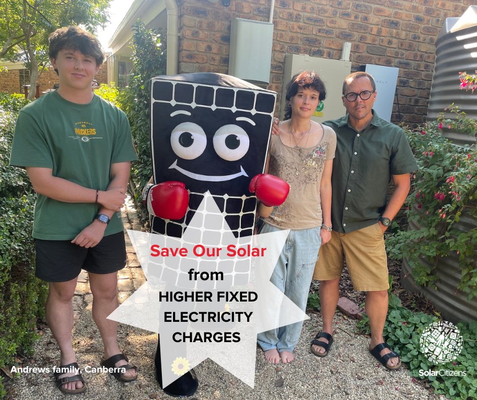 solarcitizens's tweet photo. Solar home owners, join the Andrews family and tell @the_AEMC its unfair to Raise Fixed Electricity Charges - LAST DAY to make your submission - find out how https://t.co/9PvkC4bbPA
#saveoursolar #solar #battery https://t.co/PQMzJrMpxW
