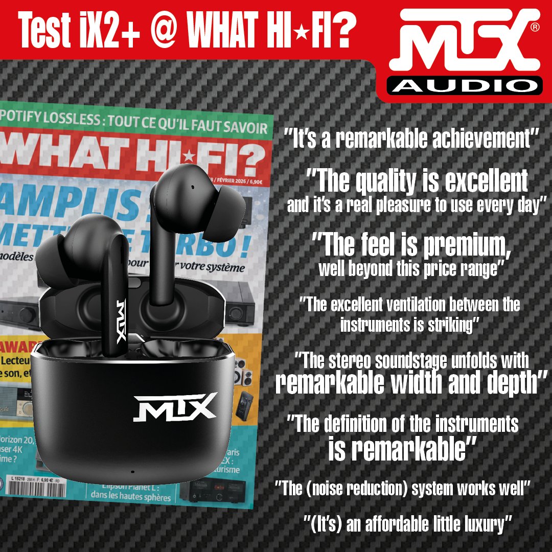 MTXEurope's tweet photo. MTX iX2+ review @ What HI•FI #258. Exceptional
comments: "It's a remarkable achievement" "The quality is excellent" "it's a real pleasure to use every day" "The feel is premium" "The excellent ventilation between the instruments is striking" https://t.co/R843T8qtpN https://t.co/gG1yQFD4HT