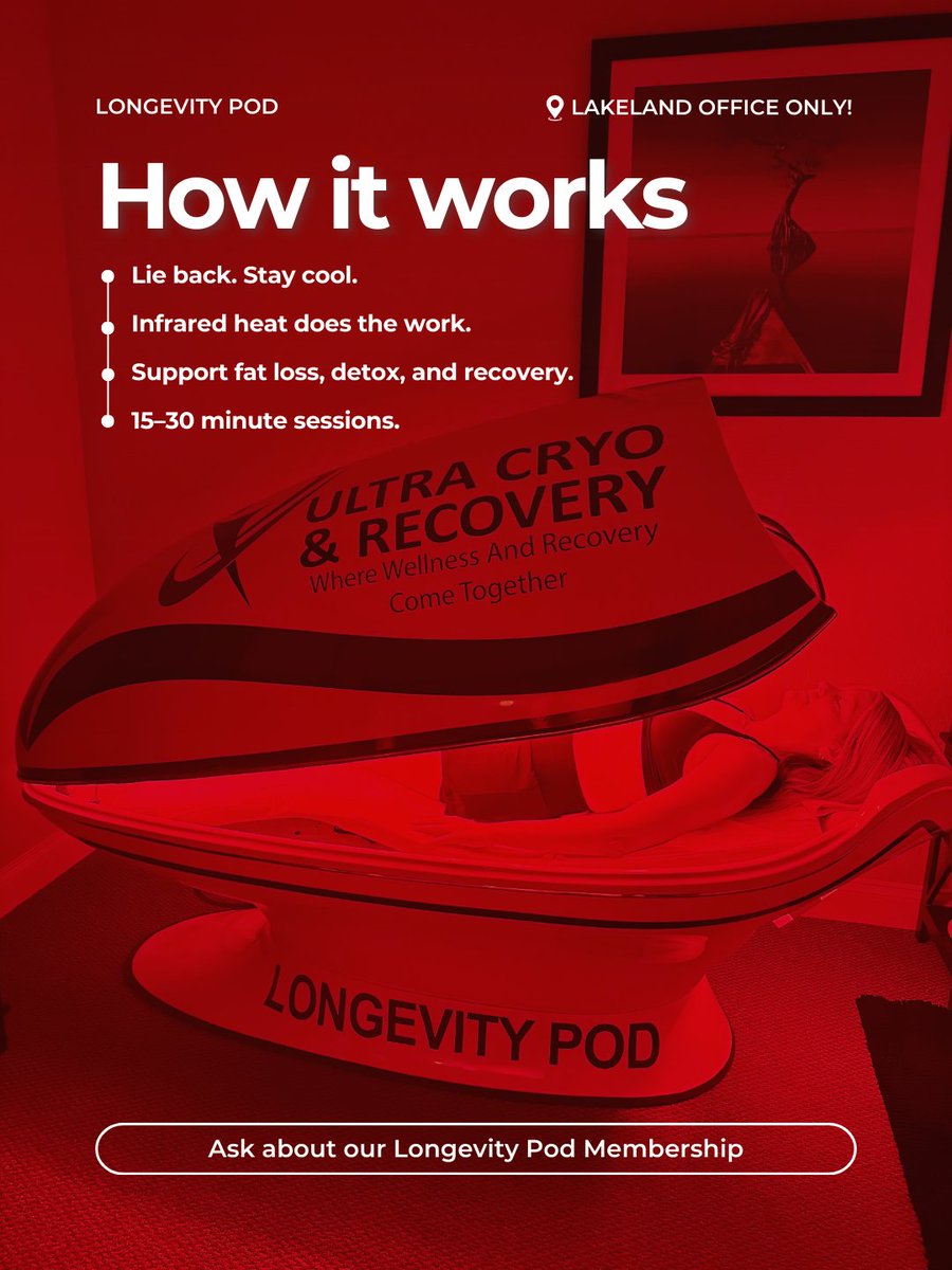 RecoveryCryo's tweet photo. Upgrade your wellness. ✨ The new Longevity Pod has landed at our Lakeland office!

Experience accelerated recovery, reduced inflammation, and a major energy boost. Ready to perform better?

#UltraCryo #LongevityPod #Lakeland #Wellness #Recovery #NewTech https://t.co/dqcsHRk6a9