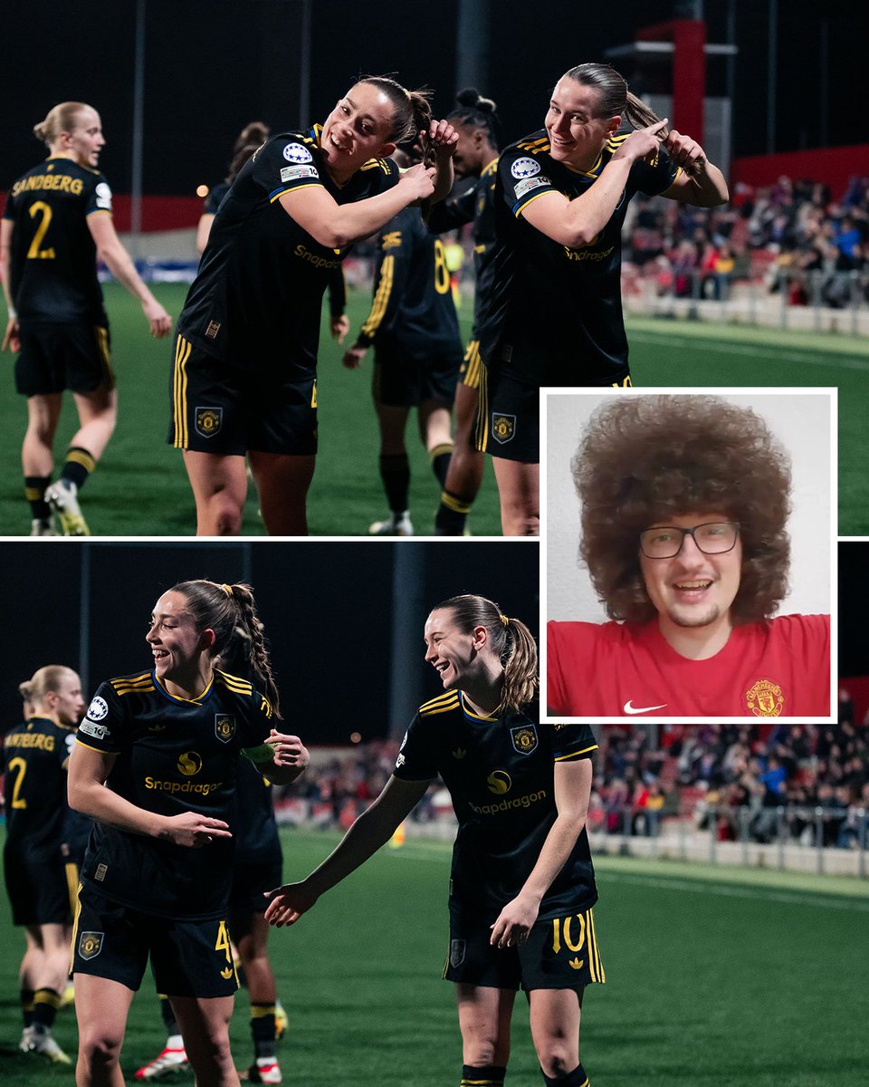Man United brought out the haircut celly in their 3-0 win vs. Atleti ✂️ 

The women have won six in a row across all competitions, while the men are still short from granting The United Strand his haircut 😬