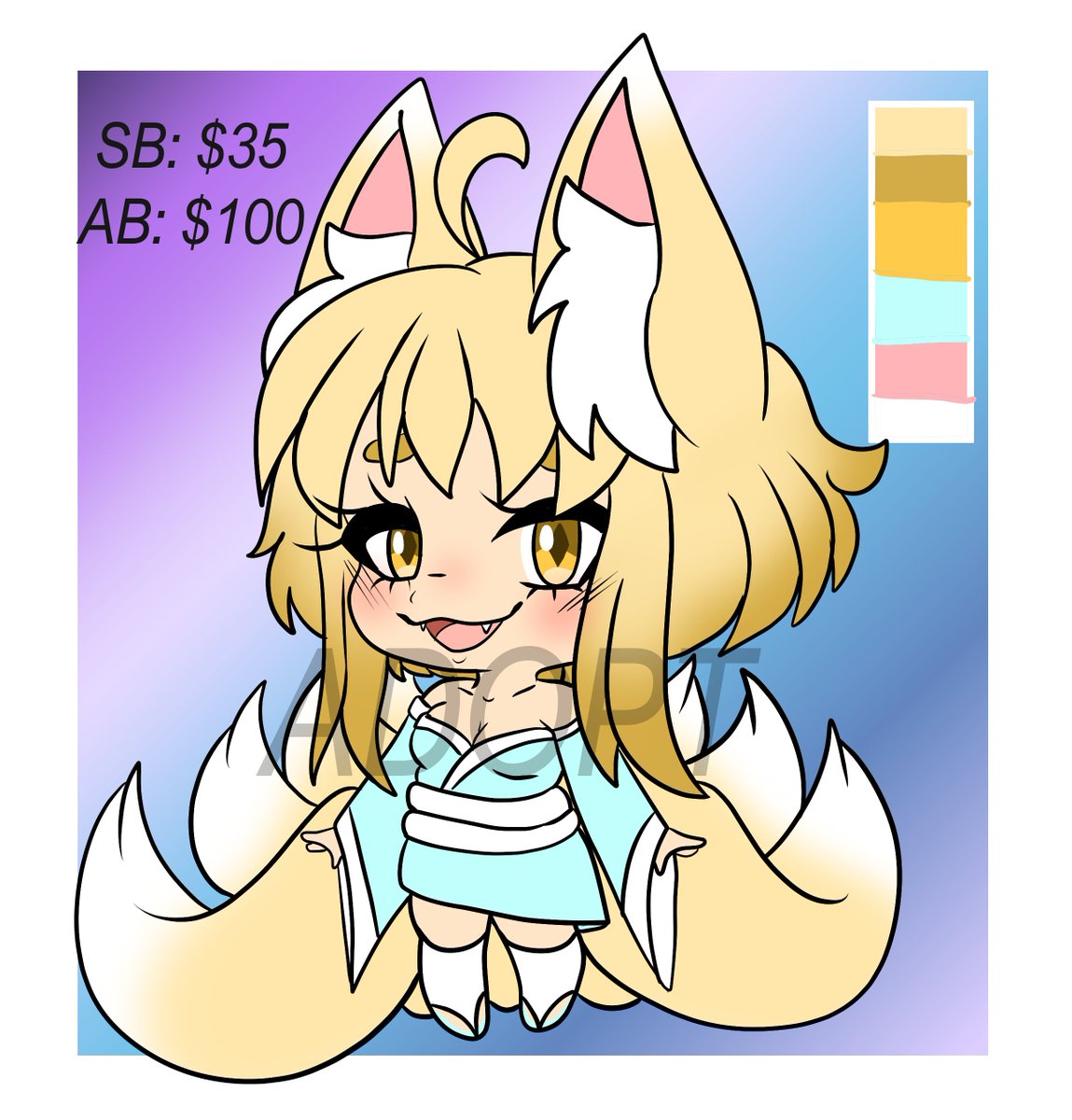 Kitsune Chibi Adopt
Starting Bid: $35
Bid in the comments if interested 💛
