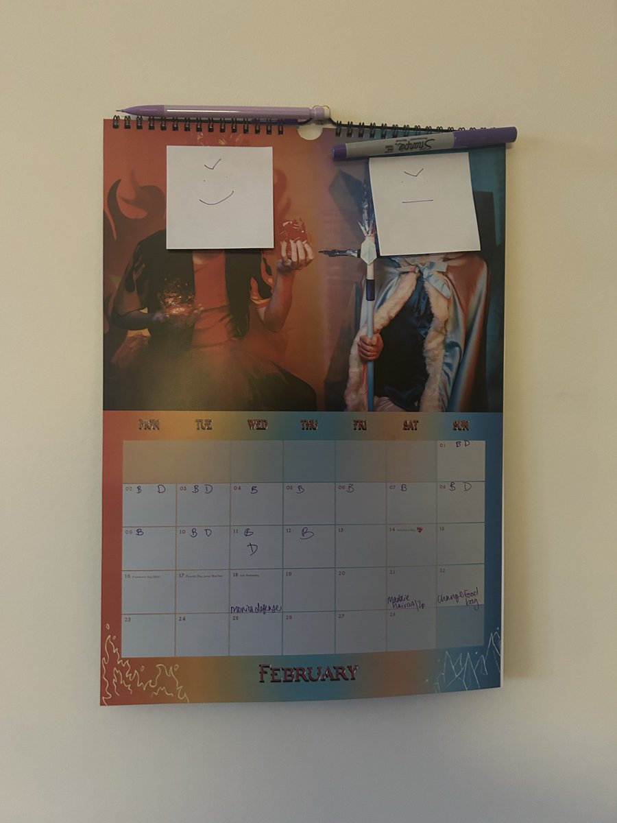 starkidplease's tweet photo. @danielhowell @AmazingPhil my roommate thinks february is cursed and wouldn't use our calendar...it was this or double dinners for the cat https://t.co/bfBn3OQxQx