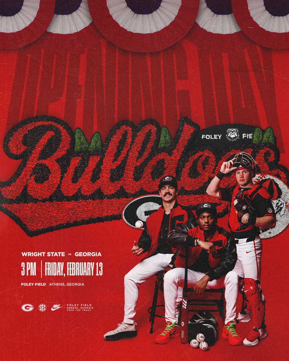 𝐖𝐄 𝐏𝐋𝐀𝐘 𝐁𝐀𝐒𝐄𝐁𝐀𝐋𝐋 𝐓𝐎𝐃𝐀𝐘‼️

🆚 Wright State
⏰ 3:00 p.m.
🏟️ Foley Field
🎧 gado.gs/e3p (960TheRef)
📺 gado.gs/e3q (SECN+)
📊 gado.gs/e3r
🎟️ gado.gs/bsbtix

#GoDawgs