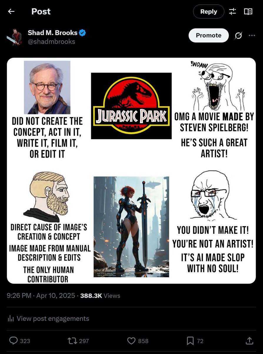 shadmbrooks's tweet image. Worth reposting⬇️
AI art is art.
With these tools anyone can be a director to manifest their unique artistic vision. Art you make with AI when directing and contributing is yours and you are the artists and creator.
Keep making awesome art.