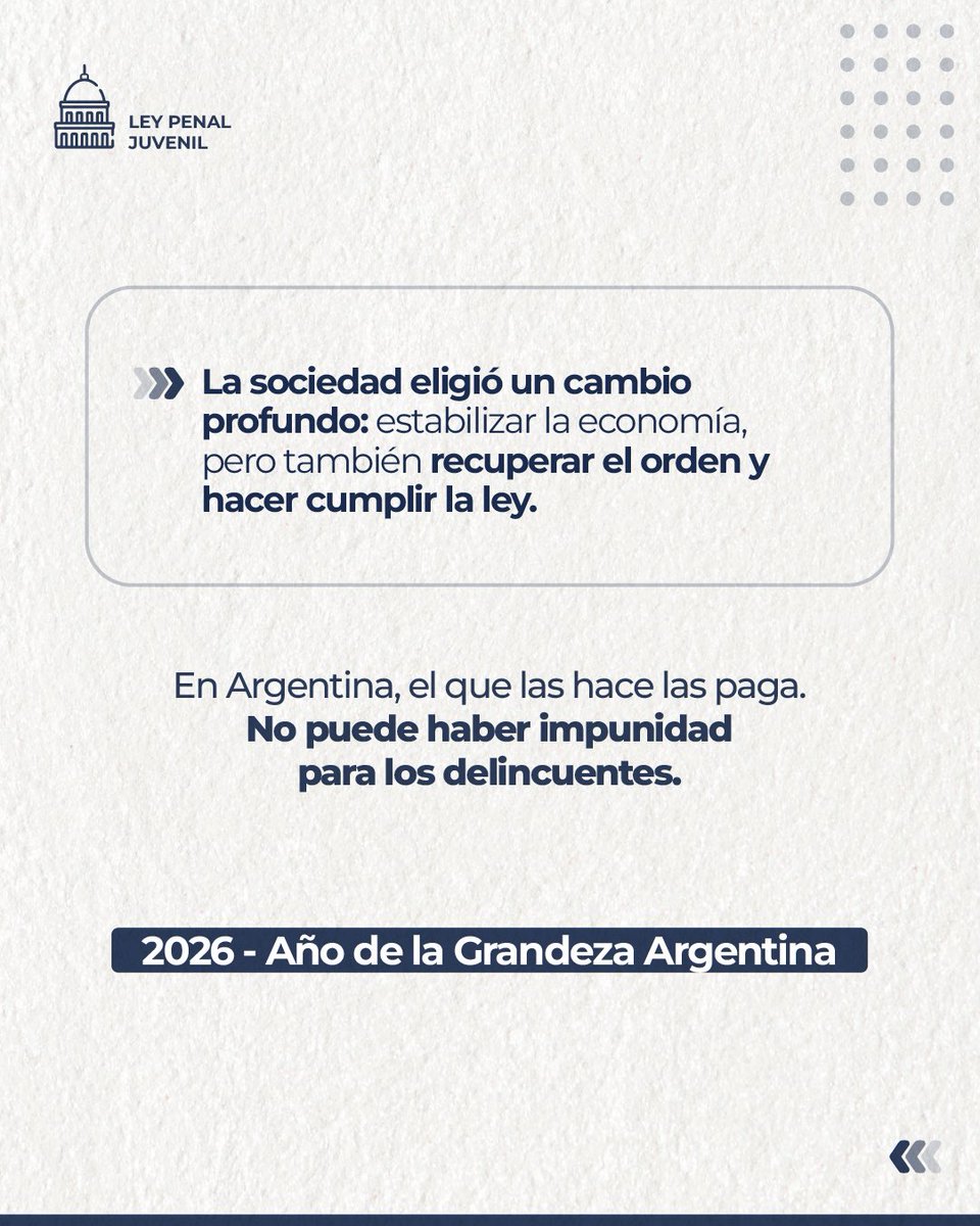 La Ley Penal Juvenil representa un avance en la lucha contra la impunidad en la Argentina. Busca que las penas se agraven, que la Justicia actúe a tiempo y que se termine la “puerta giratoria” que permitía la entrada y salida permanente de menores en la delincuencia.

La Reforma