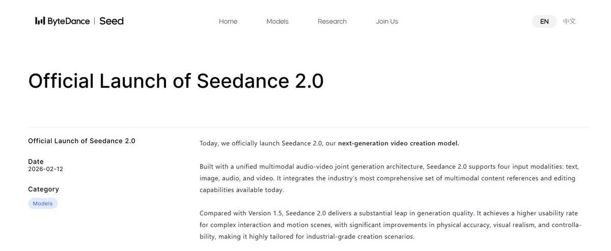 Seedance launch page