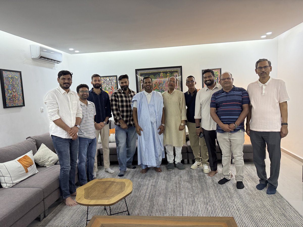 YogeshAlekari's tweet photo. A massive thank you to Hon. Amb Mr. Neeraj Agarwal for the incredible hospitality in @mauritania_in @PMOIndia 

Despite being only 7 dys into his post, he organizd a dinnr with Indian-Mauritanian delegates to support my world ride. Truly feel the support of the Govt on the roads https://t.co/TEl2LSFc3g