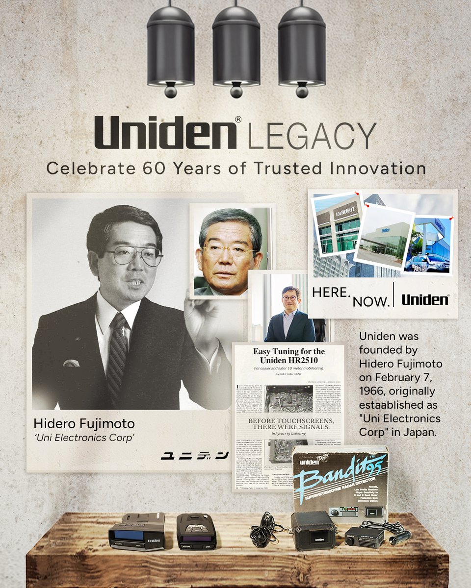 From highways to open water.

For nearly 60 years, Uniden has built radar detectors, CB radios, scanners, and marine radios designed to perform beyond ideal conditions.

Continuity. Reliability. Measurable performance.

Anniversary savings available now: uniden.com