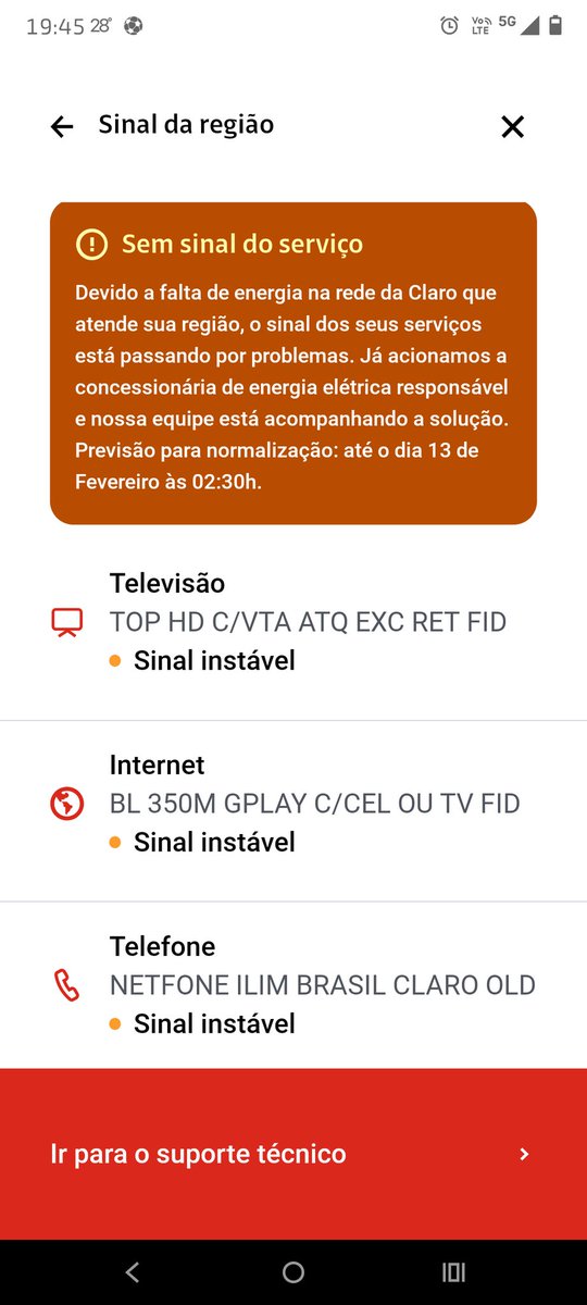 marazamboni's tweet photo. Retorno da luz às 19h35min. A @ClaroBrasil precisa de mais 7 horas para restabelecer serviço. 🤔 https://t.co/bEB6DzGFOf