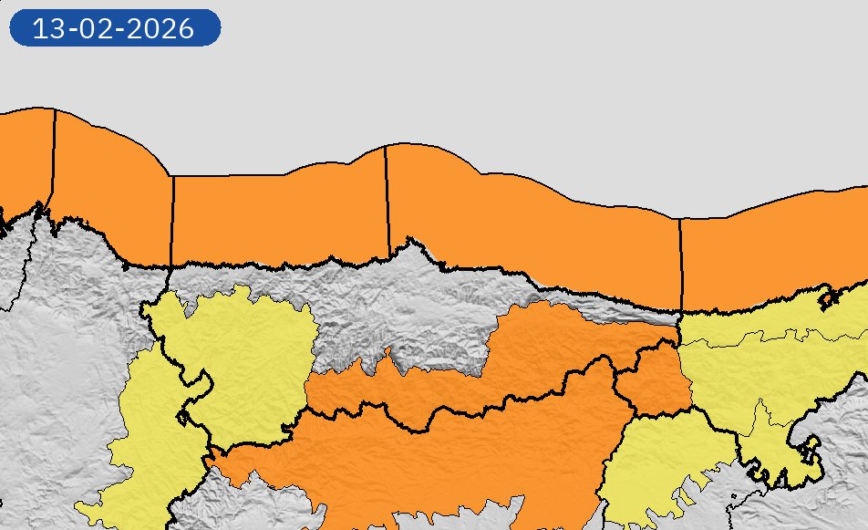 AEMET_Asturias's tweet photo. 13/02 00:06 AVISOS HOY Y MAÑANA | Principado de Asturias: vientos, nevadas y costeros. Nivel máximo de aviso: naranja.
Actualizaciones en https://t.co/DKI3lpF8WH https://t.co/851rXyLCpF