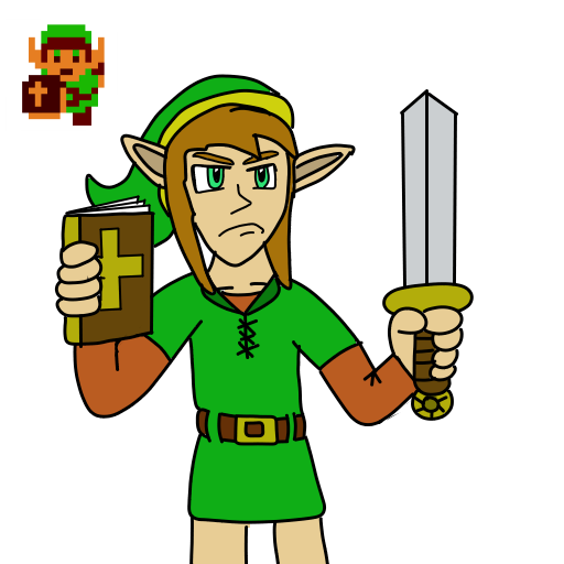 Quick tablet sketch to test out my HDMI Split extender (and a way to celebrate 40 years of Zelda) with Link holding his Bible.