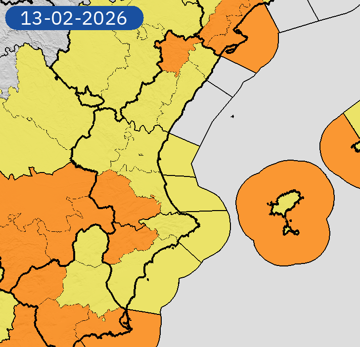 AEMET_CValencia's tweet photo. 13/02 00:07 AVISOS HOY Y MAÑANA | Comunitat Valenciana: costeros y vientos. Nivel máximo de aviso: naranja.
Actualizaciones en https://t.co/R3Fs2JzKgr https://t.co/pPh9rgwy94