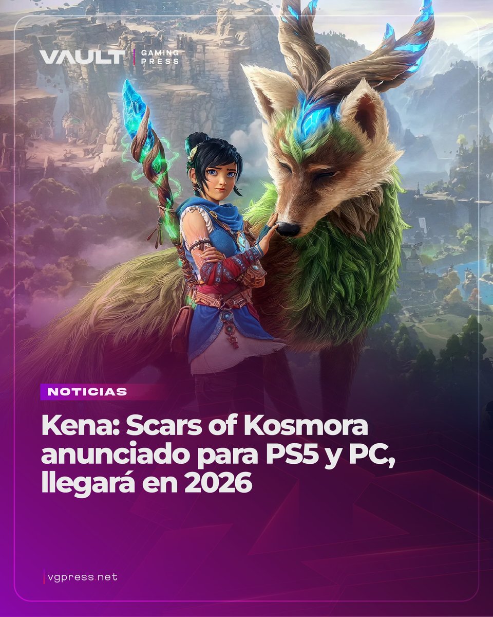 vaultgamingp's tweet image. #EmberLab anuncia #KenaScarsofKosmora para #PS5 y #PC.

La nueva aventura llegará en 2026 con un mundo más amplio, combate elemental y una Kena más experimentada.

Te contamos todos los detalles abajo.