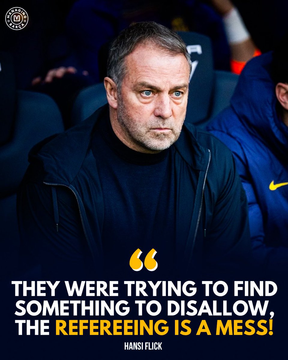 🚨🚨🗣️ Hansi Flick: “Refereeing here is a MESS. For me, I saw that offside and there is no offside. What did they take... seven minutes to check it? They were trying to find something to disallow. There’s no clear communication either — we didn’t get that.”

“Was it my worst